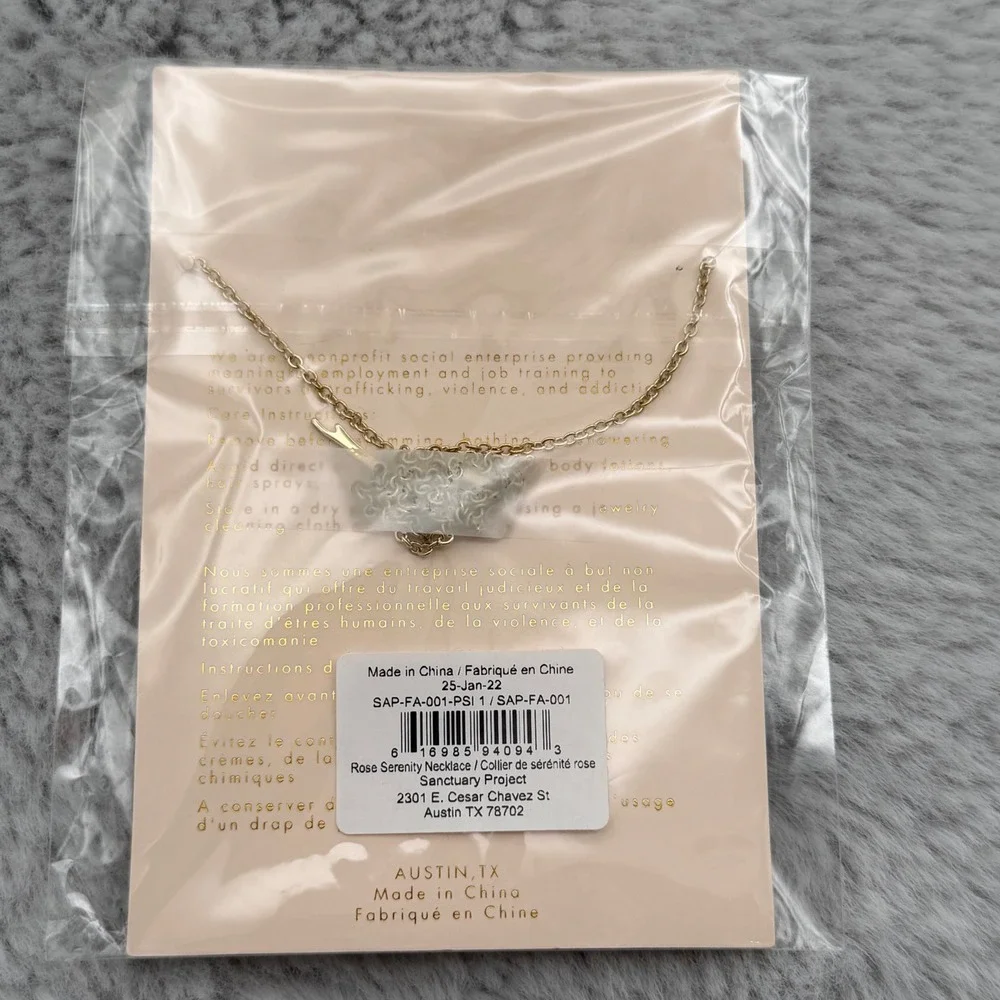 Sanctuary Project Necklace Pink Rose Serenity Stone Gold Tone NEW